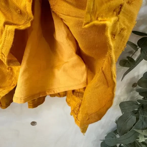 URBAN OUTFITTERS Boho Tiered Dress Size S Yellow Gold Rayon Swiss Dot MSRP $79 - Picture 5 of 9